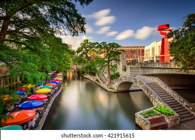 San Antonio, Texas, USA cityscape at the Riverwalk. - Shutterstock ID 421915615
