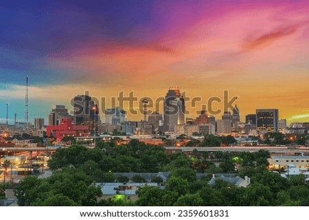 San Antonio, Texas, USA downtown skyline at dusk.