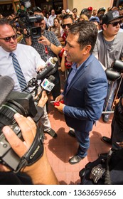 San Antonio, Texas / USA - May 7th, 2014: Oscar De La Hoya Preps The Fight Between Canelo Alvarez And Erislandy Lara During A Press Conference In San Antonio.