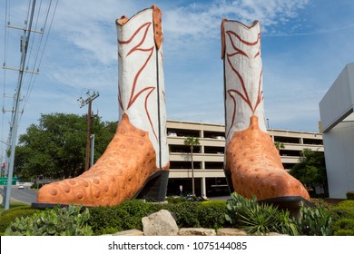 San Antonio, Texas/United States - May 7, 2014: The iconic San Antonio cowboy boots landmark outside the North Star Mall