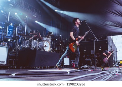SAN ANTONIO, TX / USA - SEPTEMBER 22nd, 2018: Pete Loeffler of Chevelle performs onstage at AT&T Center Grounds.