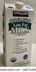 San Antonio, TX/USA - March 29, 2020 : Kirkland Organic Low Fat Milk With 1% Milk Fat