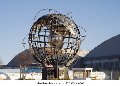 San Bernardino Airport, California, USA - February 6, 2022: Image Of  The San Bernardino International Airport Globe Fine Art Sculpture Shown On A Sunny Afternoon.