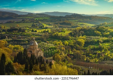 San Biagio church and surrounding landscape. Montepulciano town, Siena province, Tuscany region, Italy, Europe. - Shutterstock ID 2251796447