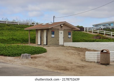 San Clemente, CA USA - May 1, 2022: The regular running water restrooms at the San Onofre Beach Cottages in Camp Pendleton.