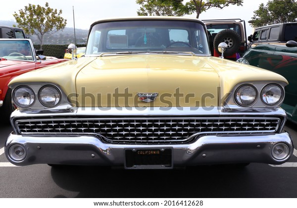 San Clemente,\
California, USA - June 26, 2021: A 1959 Ford Galaxie, on display at\
the San Clemente car show, advertised as the largest weekly car\
show in the United States.