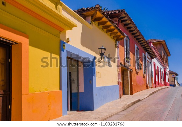 SAN\
CRISTOBAL DE LAS CASAS, MEXICO, MAY, 17, 2018: It is a town located\
in the Mexican state of Chiapas. The city\'s center maintains its\
Spanish colonial layout and its\
architecture.