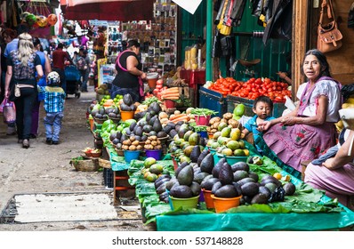 SAN CRISTOBAL, MEXICO-DEC 11, 2015: San Cristobal de las casas inhabited by indigenous Tzotzil Maya people, traditional market, selling fruits and hand crafts on Dec 11, 2015,Chiapas region, Mexico.

