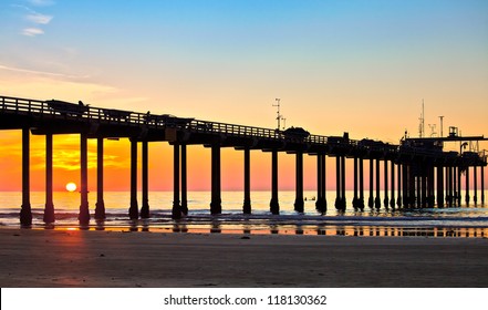 San Diego Beach Sunset And Pier At La Jolla Shores San Diego, California