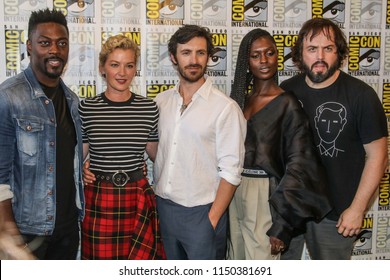 San Diego, CA - July 21, 2018: The cast of Nightflyers arrives at Comic Con 2018 in San Diego, CA. (Left to Right - David Ajala, Gretchen Mol, Eoin Macken, Jodie Turner Smith, Angus Sampson)