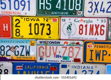 SAN DIEGO CA USA 04 08 2015: American Vehicle Registration Plate Is A Metal Or Plastic Plate Attached To A Motor Vehicle Or Trailer For Official Identification Purposes. 