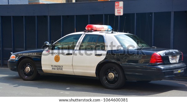 SAN DIEGO  CA USA 04 09 2015: San Diego police car. San\
Diego Police Department SDPD is the primary law enforcement agency\
for the city of San Diego,.The department was officially\
established in 1889 