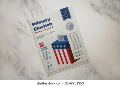 San Diego, CA USA - April 26, 2022: Picture Of The 2022 Primary Election Official Voter Information Guide.