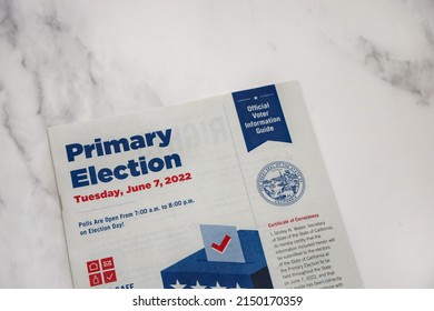 San Diego, CA USA - April 26, 2022:  Partial View Of The 2022 Primary Election Official Voter Information Guide.