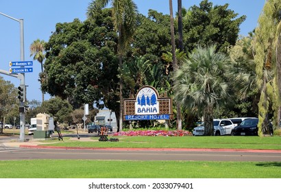 San Diego, CA USA - August 9, 2021: The Bahia Resort Hotel Sign.