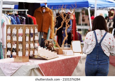 San Diego, CA USA - Dec 5 2021: San Diego Vintage Collection art and craft show in Liberty Station, Point Loma booth