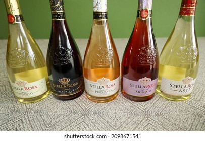 San Diego, CA USA - December 29, 2021: Five Bottles Of Different Types Of Stella Rosa Wine.