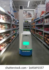 San Diego, CA / USA - February 10 2020: An automated machine scanning inventory at a Walmart.