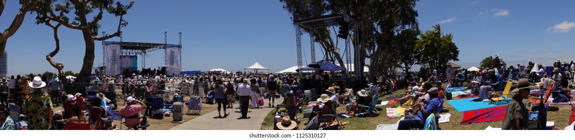 San Diego, CA / USA - July 1, 2018: Panorama Shot Of Crowd At The San Diego Smooth Jazz Festival 2018