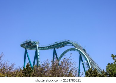 San Diego, CA USA - July 9, 2022: The Emperor Dive Coaster At SeaWorld San Diego.