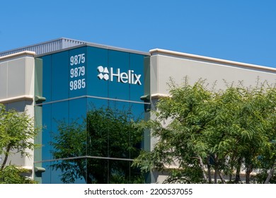 San Diego, CA, USA - July 9, 2022: Helix Logo On Its Headquarters In San Diego, CA, USA. Helix Is The Leading Population Genomics And Viral Surveillance Company.