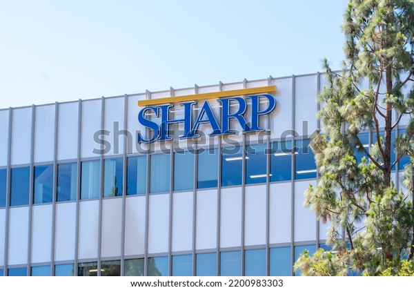 San Diego,\
CA, USA - July 9, 2022: Close up of Sharp HealthCare sign on the\
building in San Diego, CA, USA. Sharp HealthCare is a\
not-for-profit regional health care group.\
