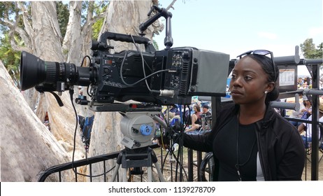 San Diego, CA / USA - June 30, 2018: A Rare Female Camera Operator In A Male-dominated Industry