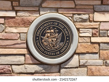 San Diego, CA USA - May 31, 2021: The Department of the Navy seal on a wall at the Miramar National Memorial Park in San Diego, California.