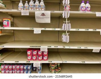 San Diego, CA USA - May 16, 2022: View Of Bare Baby Formula Shelves At The Grocery Store. Baby Formula Shortage Due To Recall.