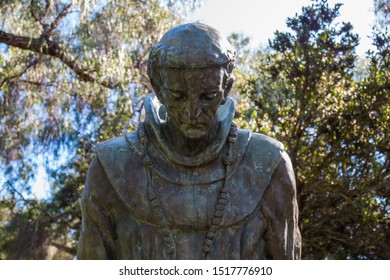 SAN DIEGO, CALIFORNIA - AUGUST 13, 2016:  A statue with the bowed head of Father Junipero Serra at the Serra Mission Museum, the former site of a fort and the first Pacific Coast European settlement.
