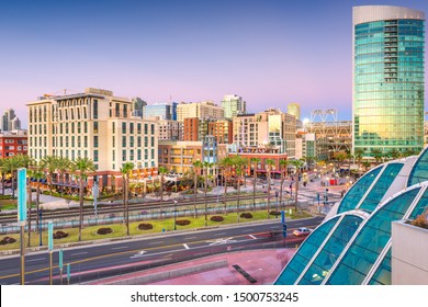 San Diego, California Cityscape At The Gaslamp Quarter At Dusk.