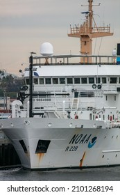 San Diego California, December 14, 2021:  A NOAA National Ocean And Atmospheric Administration Research Ship Moored At The Coronado Bay Naval Base 