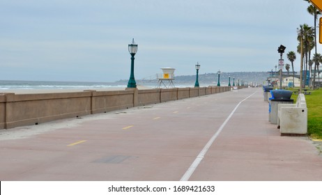 San Diego, California March 31 2020 - Mission Beach San Diego Boardwalk Closed Due To Coronavirus Pandemic.