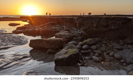San Diego California north county Encinitas area coastline. Waves, surfers, sunset silhouettes, beaches, tide pools, palm trees, clouds and rock abstractions!
