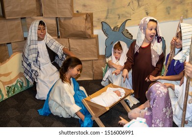 San Diego California September 28, 2019 :  Children Practice For Church Christmas Play