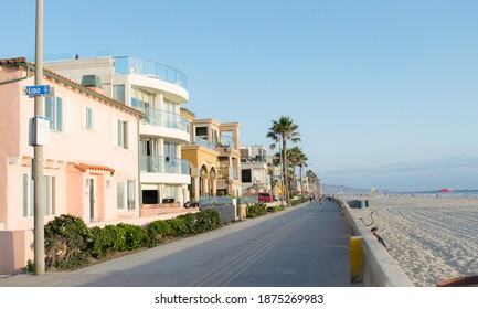 San Diego California USA - August 7th 2019 : Walking Through Mission Beach Ocean Front Walk.