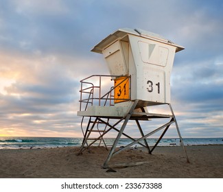 San Diego California, USA  Beach Lifeguard House At Sunset