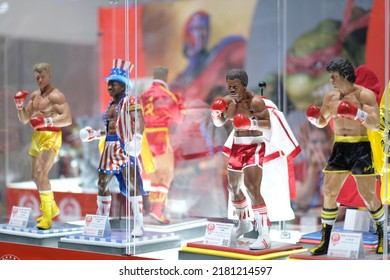 San Diego, California, USA - July 21 2022: Statues From The Rocky Movies At San Diego Comic Con International 2022.