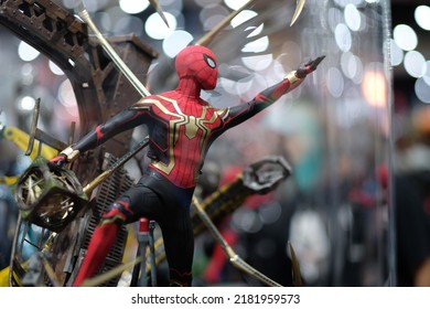 San Diego, California, USA - July 21 2022: A Spiderman Action Figure At San Diego Comic Con International 2022.