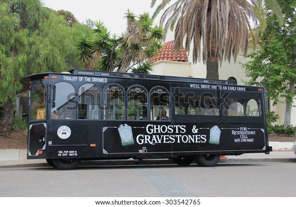 San Diego,\
California, USA - May 25, 2015: Old Town Trolley Tour of San Diego\
offers tourists sightseeing tours in Old Town San Diego Area, the\
oldest settled area in San\
Diego.