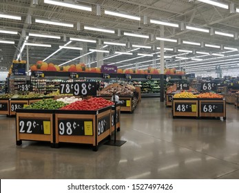 San Diego, CA/USA - October 10 2019: A Walmart Interior Showing A More Prominent Organic Produce Section.