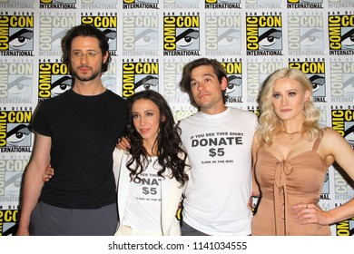 SAN DIEGO - July 21:  Hale Appleman, Stella Maeve, Jason Ralph, Olivia Dudley at the "The Magicians" Press Line at the Comic-Con International on July 21, 2018 in San Diego, CA