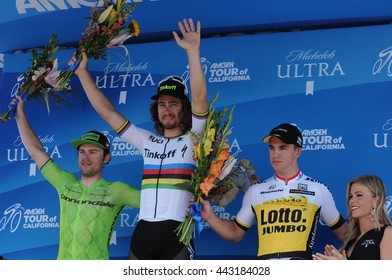 SAN DIEGO - MAY 15:  Wouter Wippert, Peter Sagan, And Dylan Groenewegen Are The Stage One Top Three Finishers On May 15, 2016 In San Diego, California.
