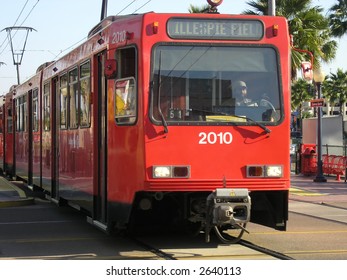 San Diego Red Trolley On Tacks
