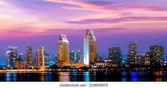 San Diego Skyline at Night , San Diego, California, USA - Powered by Shutterstock