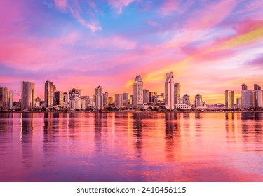 San Diego Skyline Sunset Bay - Powered by Shutterstock