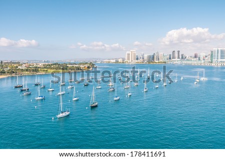 San Diego skyline and Waterfront with sailing Boats