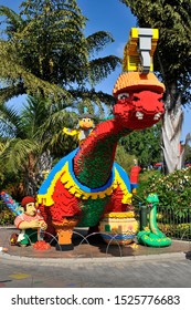 SAN DIEGO, USA - September 23 2019: Particular Of A Fake Dragon At Legoland Resort