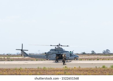 San Diego, USA - September 29, 2019: Marines Helicopter Bell UH-1Y Venom Super Huey During The Miramar Air Show, Marine Corps Air Station MCAS, CA.