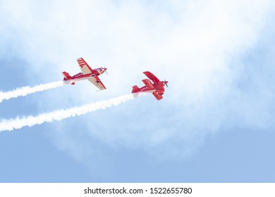 San Diego, USA - September 29, 2019: Team Oracle Sean D.Tucker and Jessy Panzer formation aerobatics during the Miramar Air Show, Marine Corps Air Station MCAS, CA.